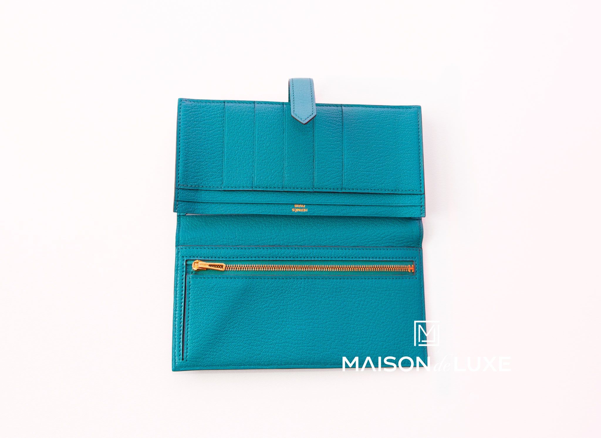 Hermes Blue Paon Epsom Leather Bearn Gusset Wallet Hermes