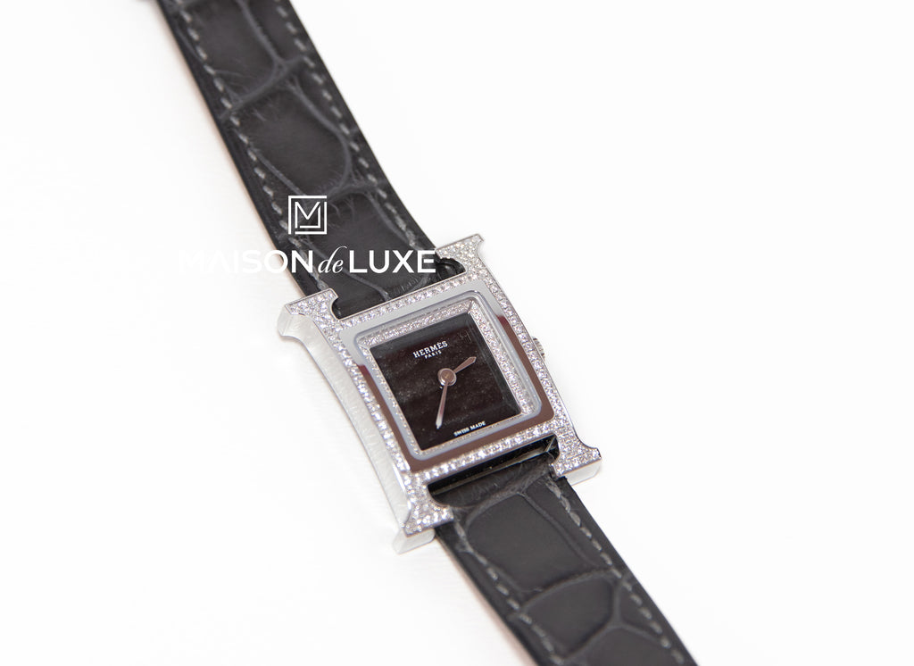 Hermes Heure H 25mm Diamond Watch Obsidian