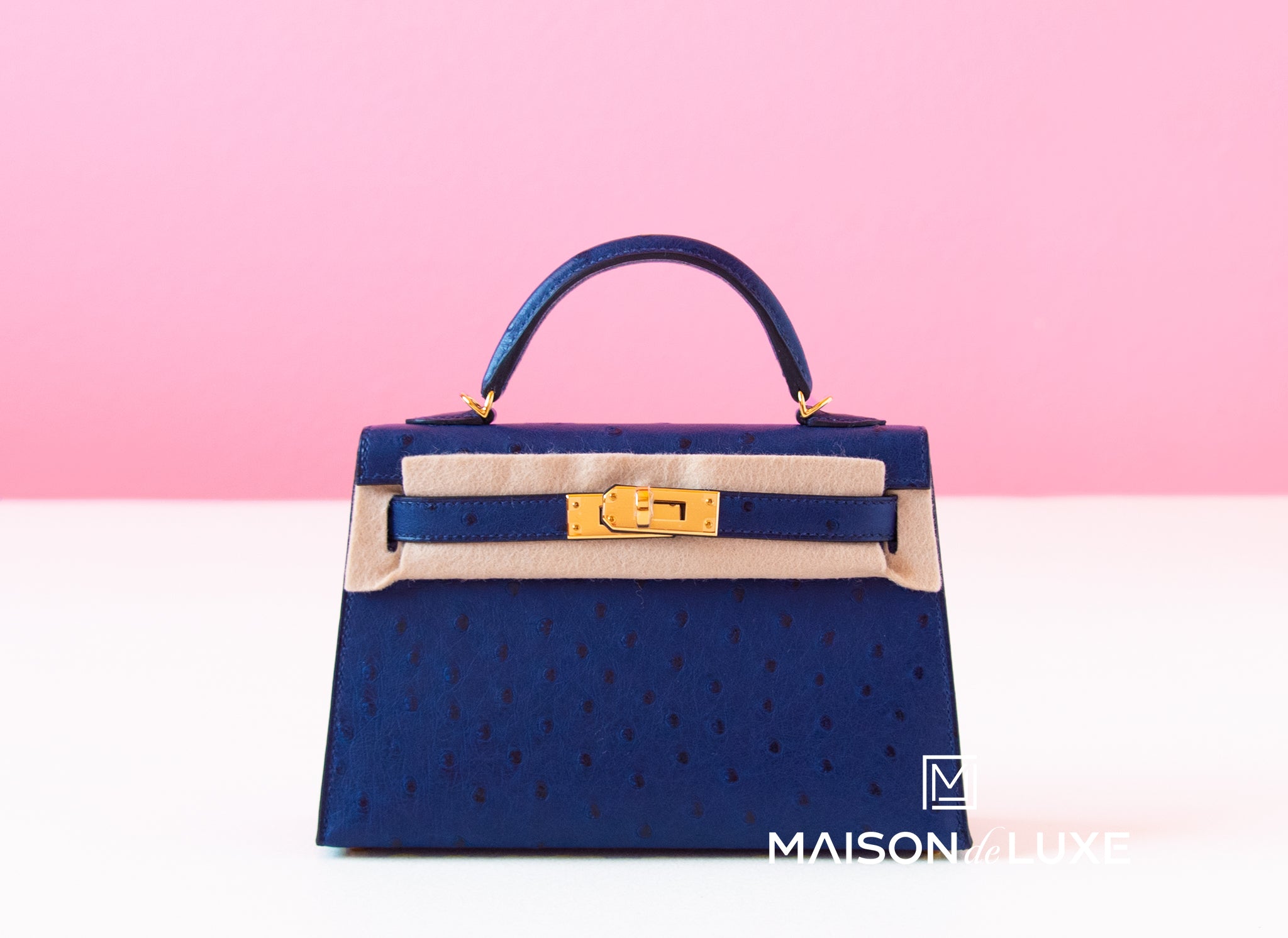 Hermes Kelly Mini II Bag Blue Ostrich with Gold Hardware 20 Blue 2019001
