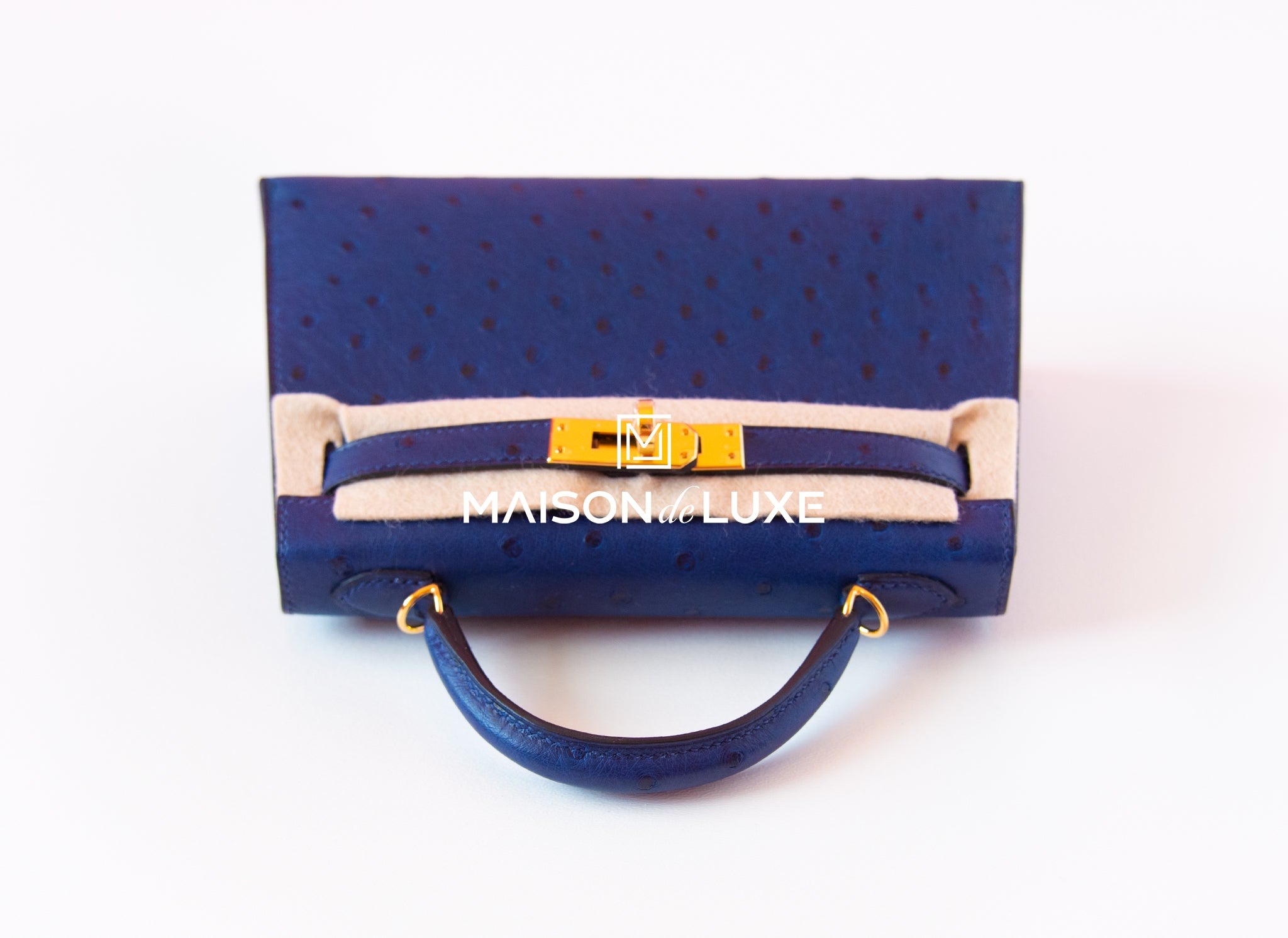 Hermès Kelly Pochette Mini Ostrich Blue Bag