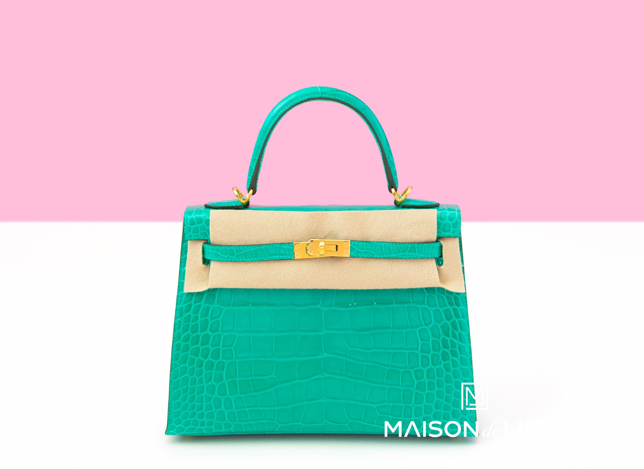 Hermes Kelly Sellier 25 Vert Rousseau Shiny Porosus Crocodile