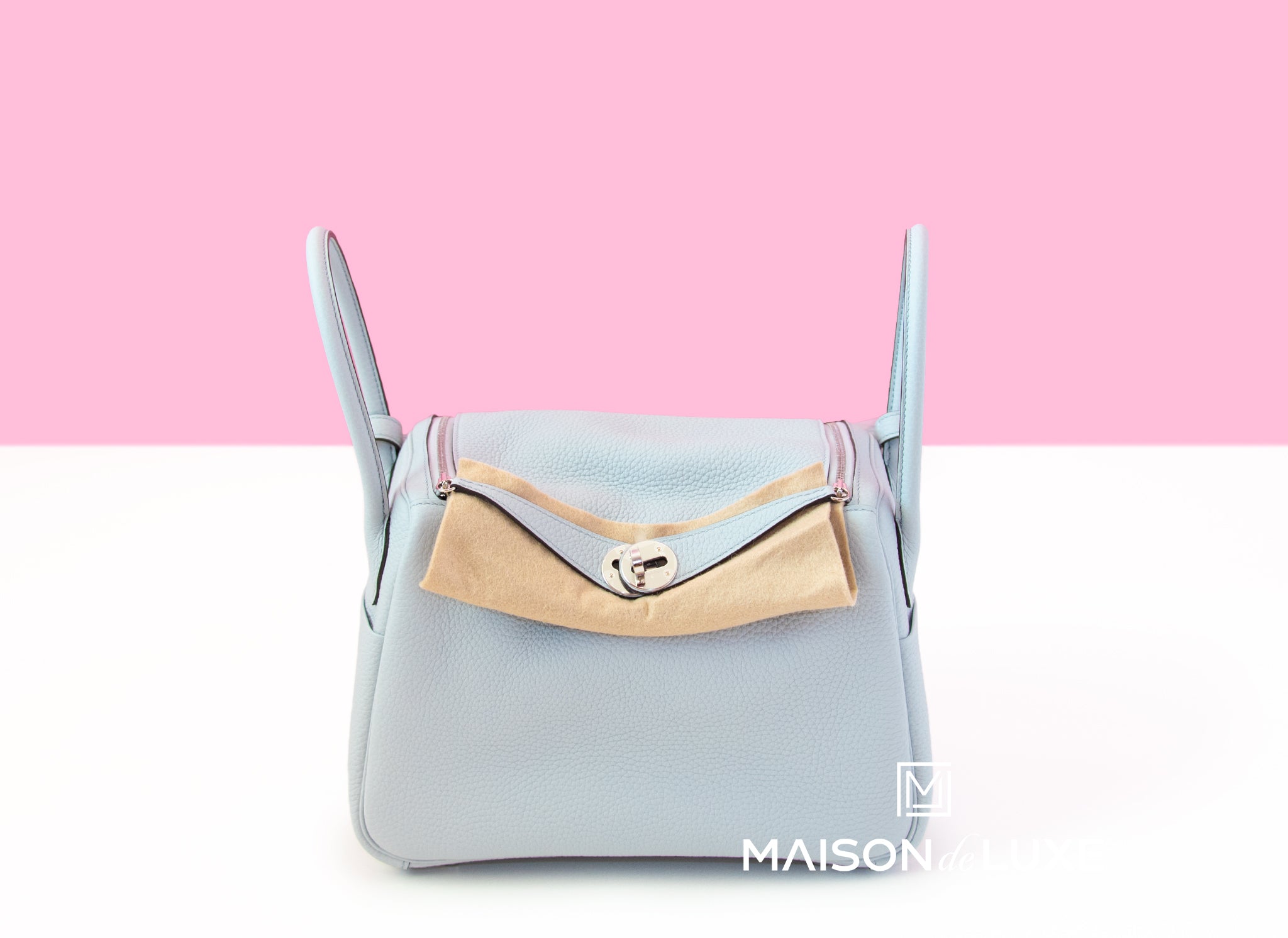 Hermes Mini Lindy In Bleu Pale Clemence Leather With Gold Hardware