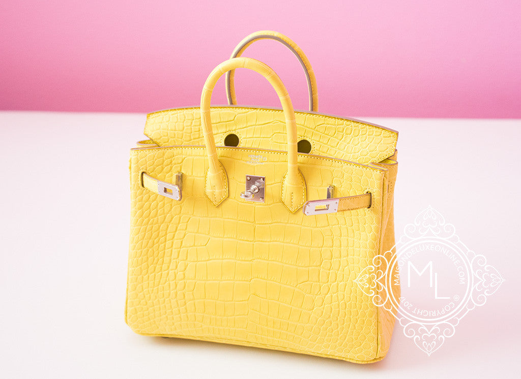 Hermes Lime Yellow Matte Crocodile Birkin 25 Handbag - MAISON de LUXE