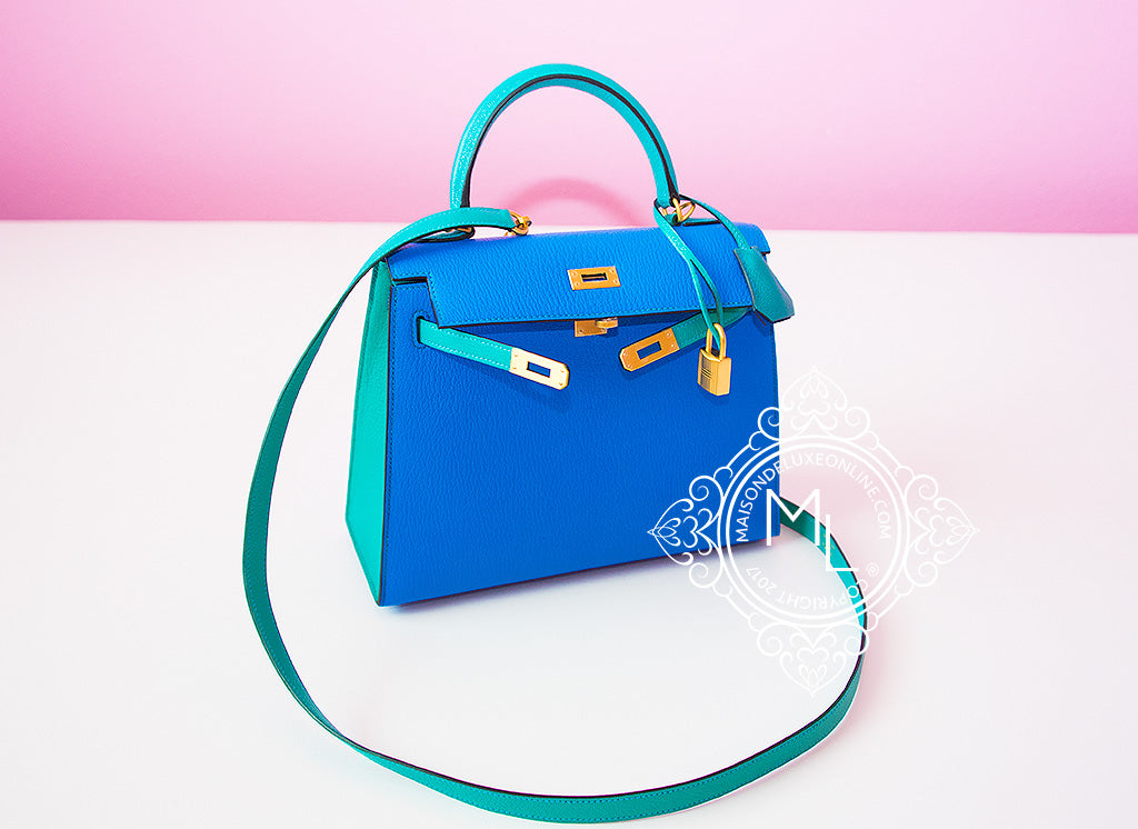 Kelly 25 leather handbag Hermès Blue in Leather - 33088689