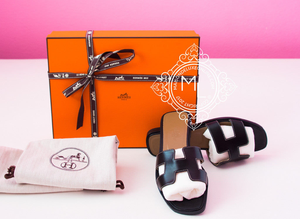 Hermes Womens Black Oran Sandal Slipper 37 Shoes