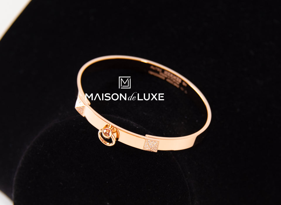 Hermes Rose Gold Diamond Collier de Chien CDC Bracelet SH