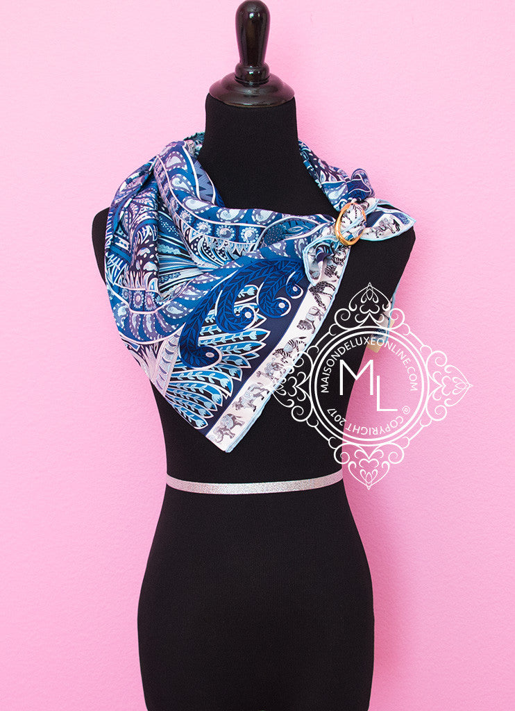 Hermes Marine Twill Silk 90 cm Le Jardin de la Maharani
