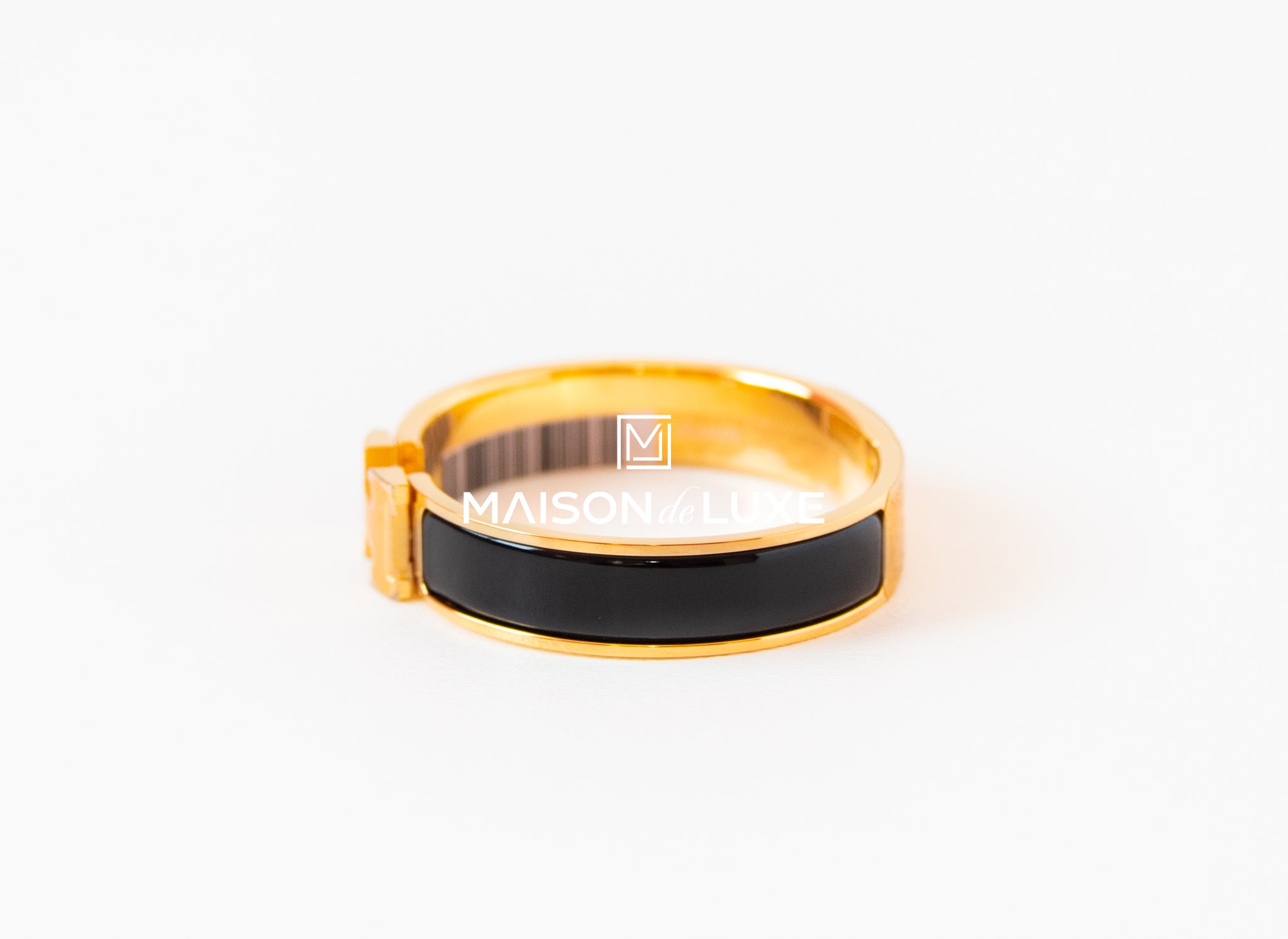 Hermes Black Clic Clac H Narrow Enamel Bracelet PM Gold Hardware – Madison  Avenue Couture