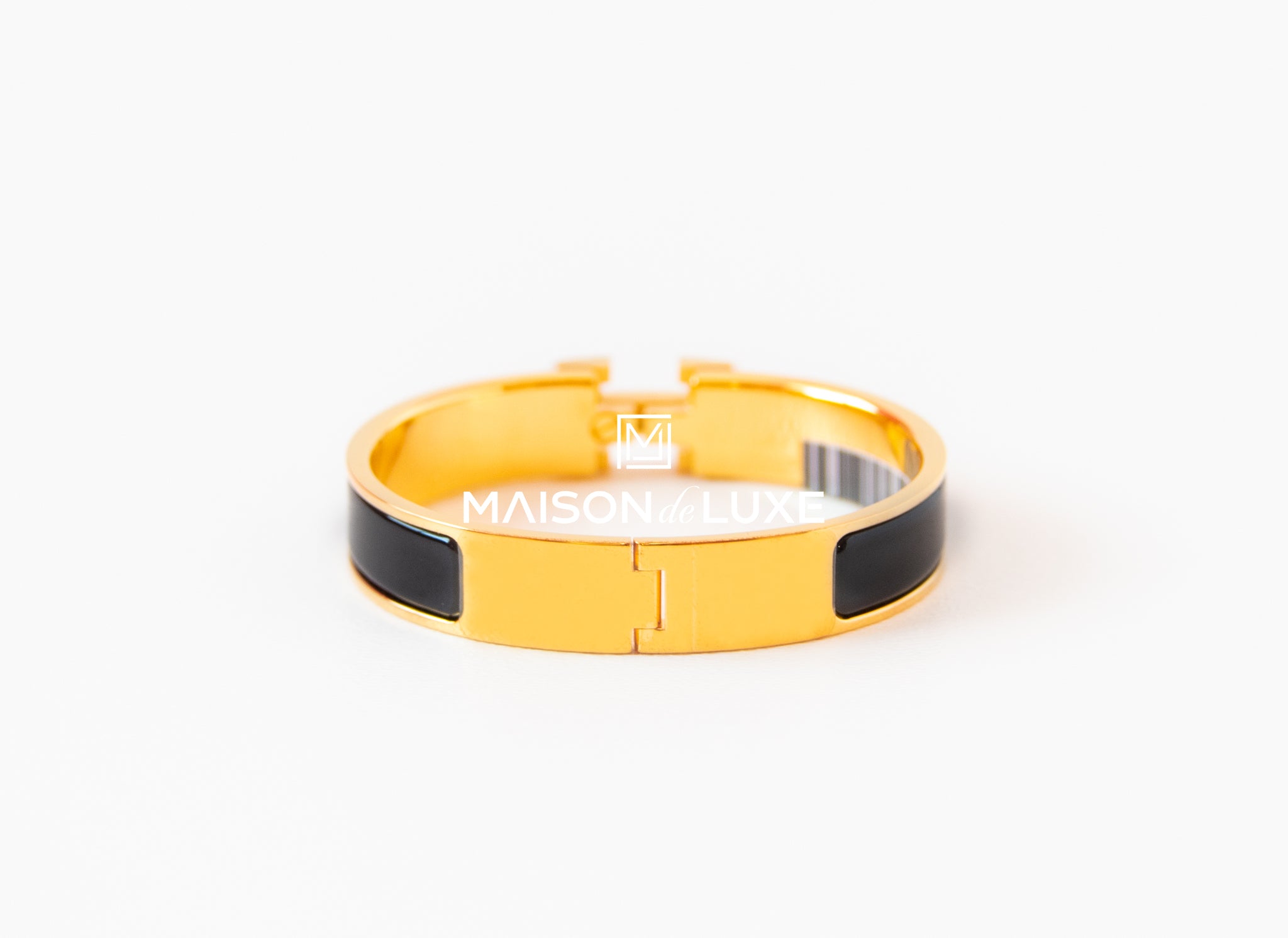 Hermes Clic Clac H Bracelet in 18kt Yellow Gold with Black Leather,Narrow -  Hermes Bracelets - Hermes Jewelry