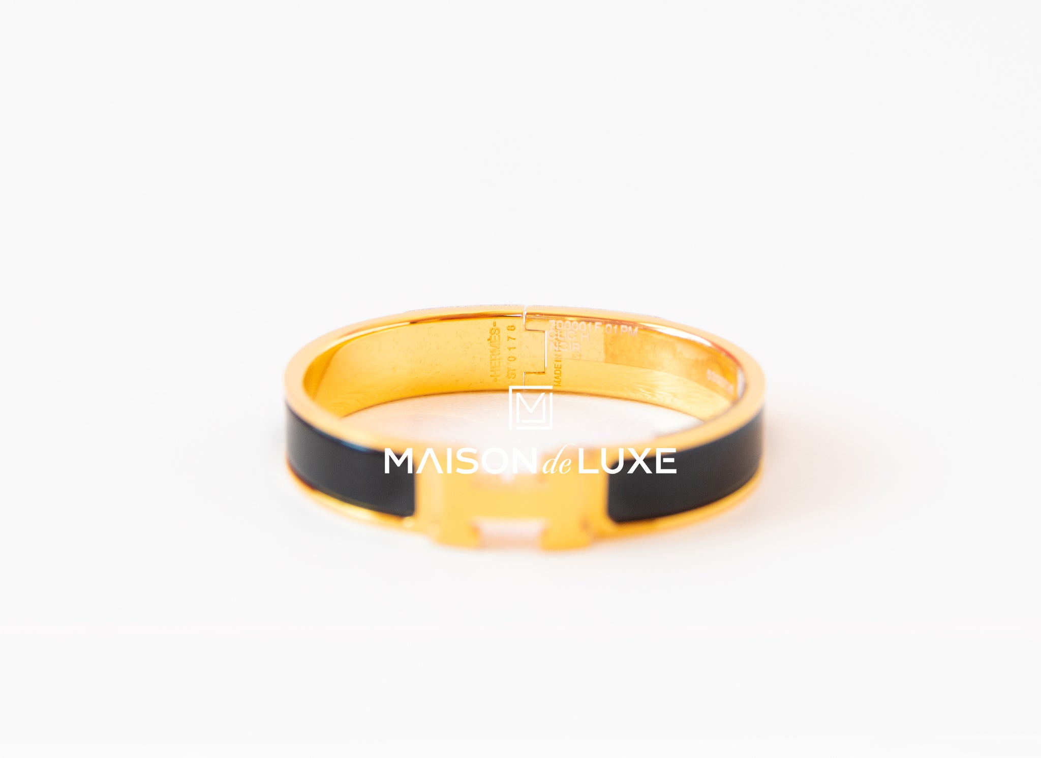 Hermes Black H Clic Clac Gold Hardware Narrow Bracelet Cuff PM Bangle –  MAISON de LUXE