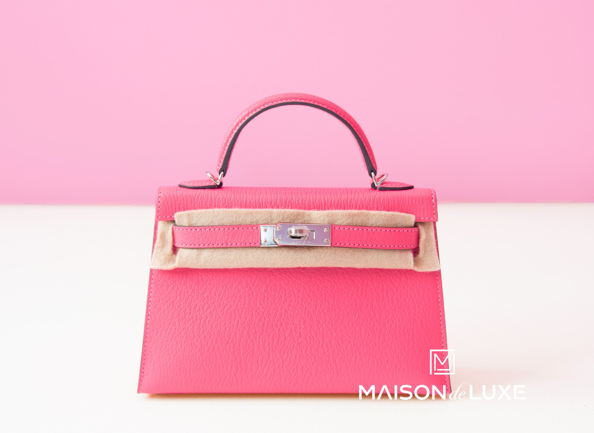 Hermes Rose Lipstick Pink Mini Kelly II 20 Epsom Pochette Clutch