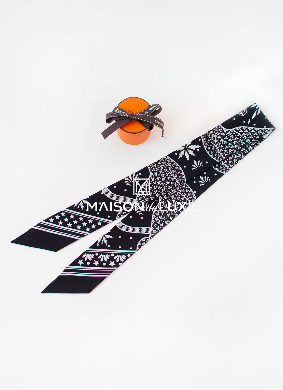 Hermes Black Les Leopards Bandana Twilly