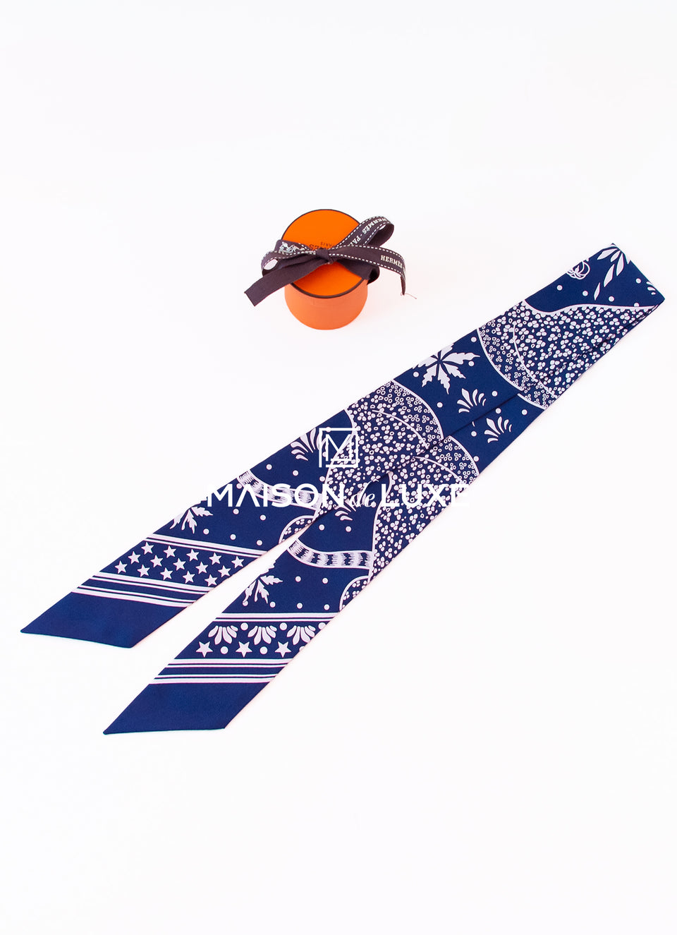 Hermes Navy Les Leopards Bandana Twilly