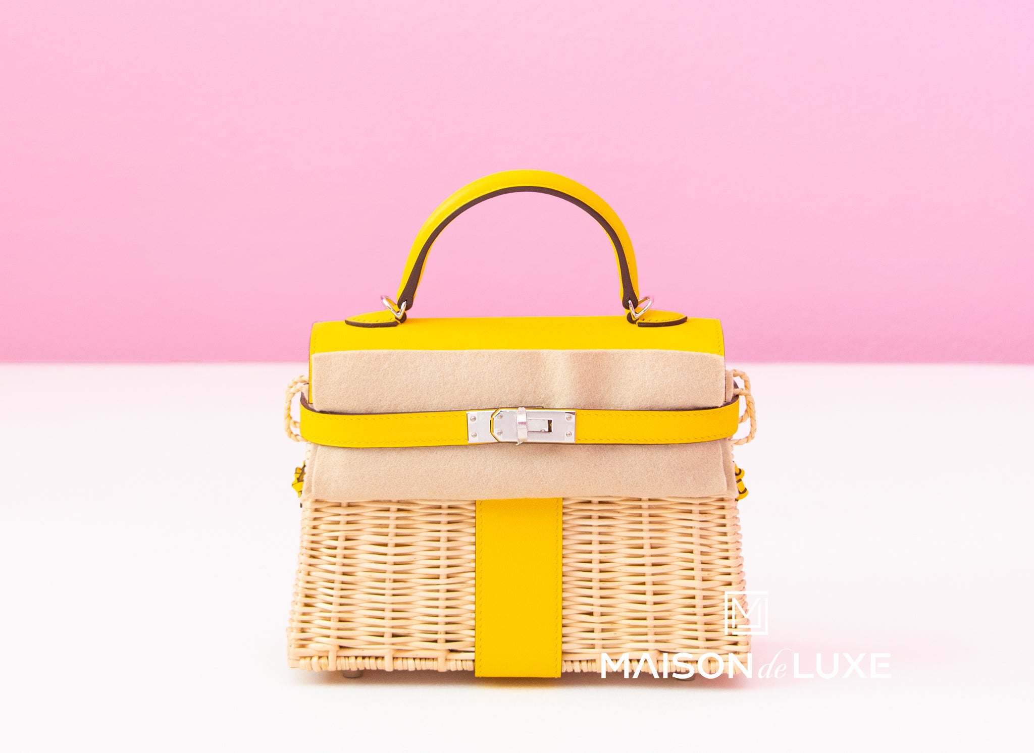 Hermes Jaune de Naples Yellow Picnic Mini Kelly Bag Handbag Wicker