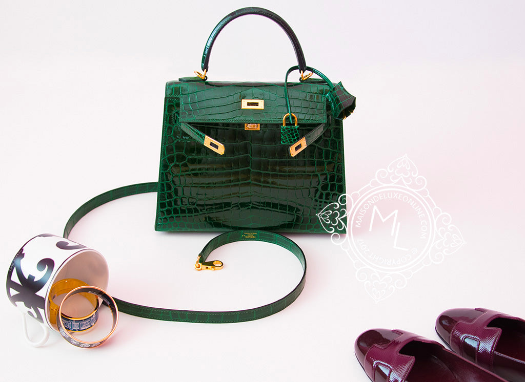 Hermes Vert Fonce Niloticus Crocodile Sellier Kelly 25 Handbag Emerald –  MAISON de LUXE