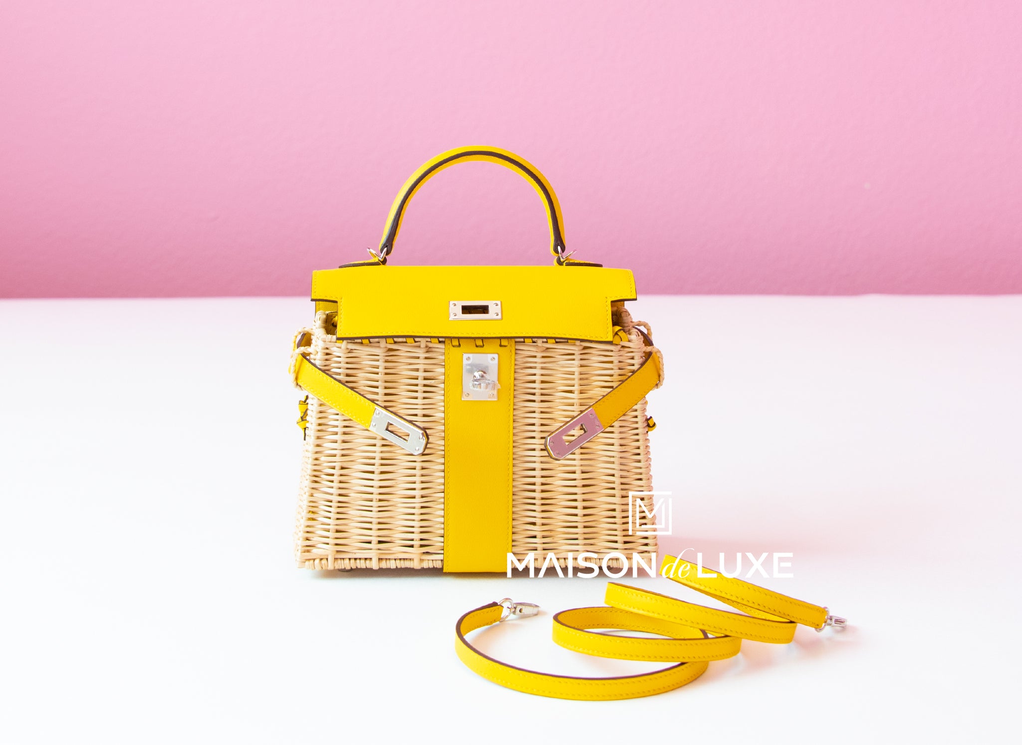 Hermes Jaune de Naples Yellow Picnic Mini Kelly Bag Handbag Wicker