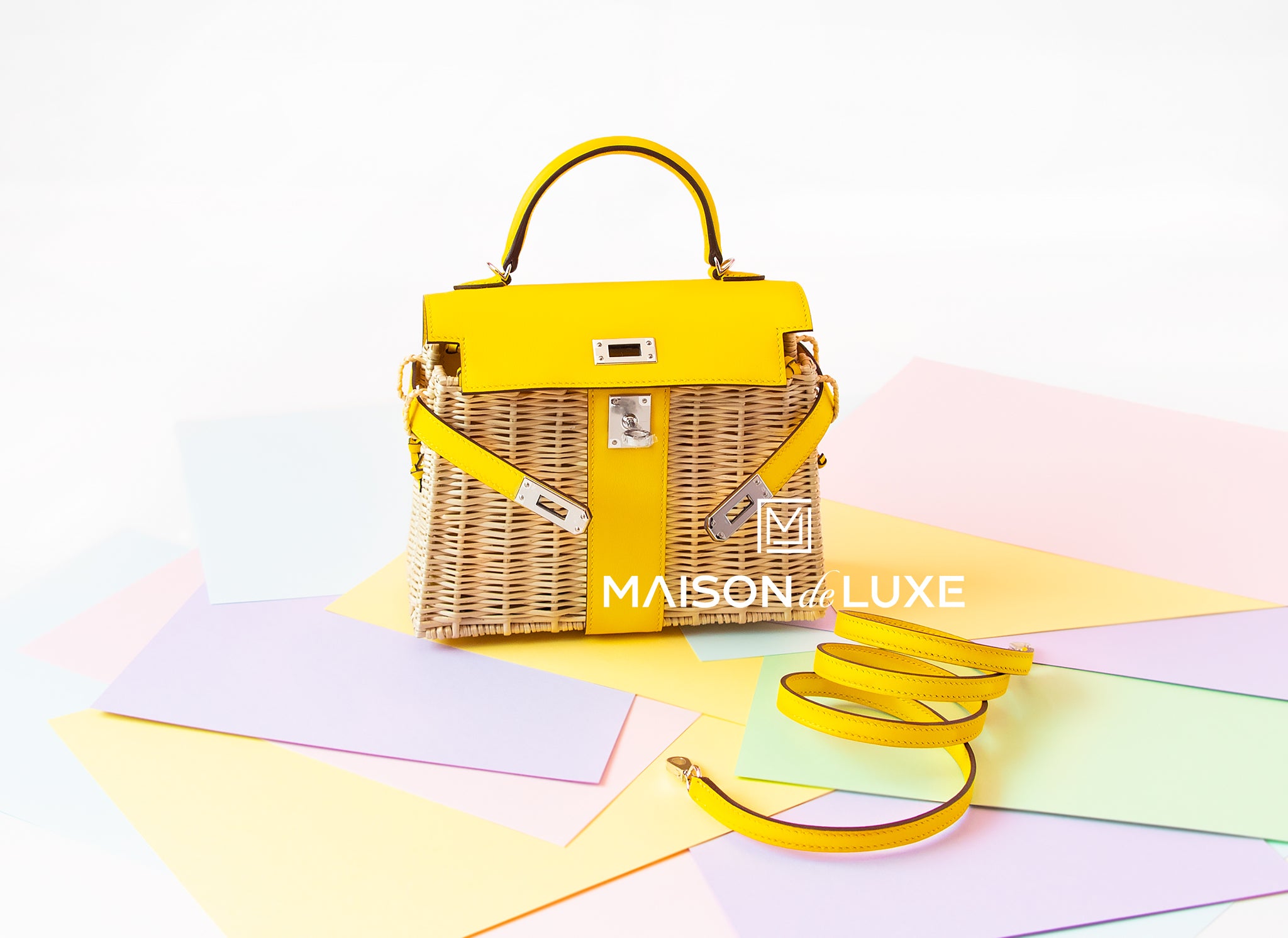 Hermes Jaune de Naples Yellow Picnic Mini Kelly Bag Handbag Wicker