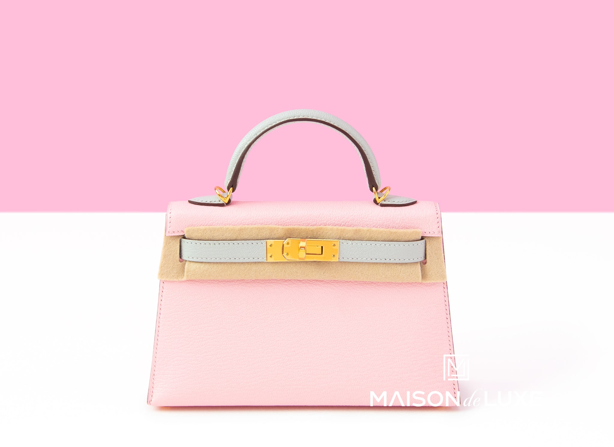 Hermes HSS Kelly Sellier 20 Rose Sakura and Gris Perle Chevre Gold Hardware  – Madison Avenue Couture