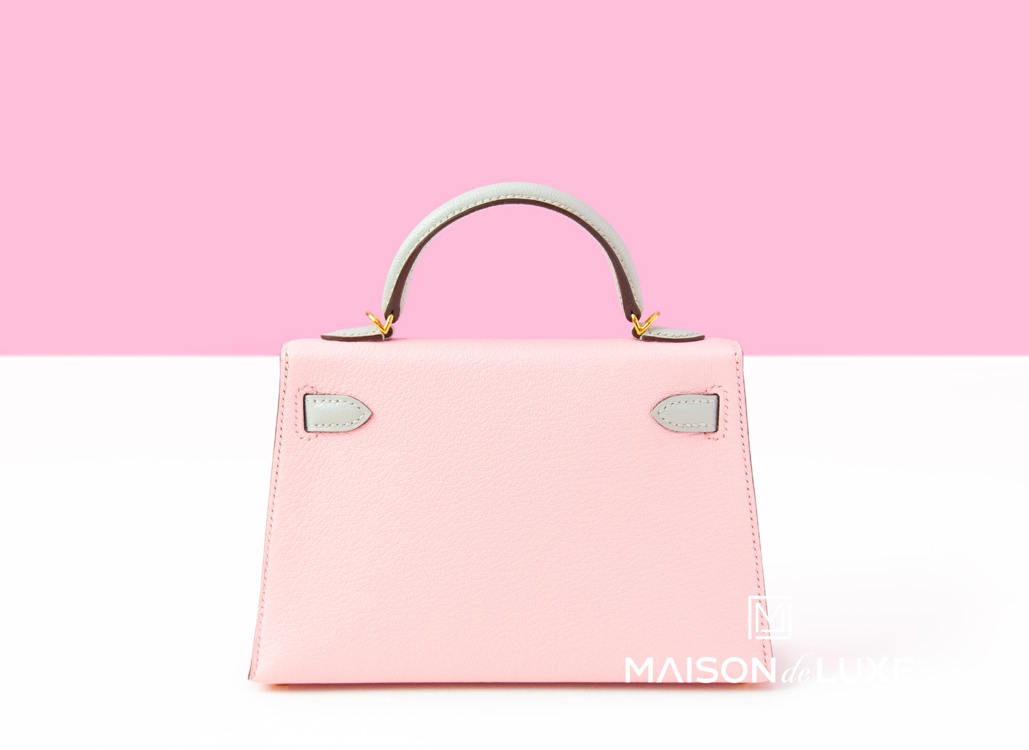 Hermes Mini Kelly II 20 Rose Sakura & Gris Perle Chèvre Gold