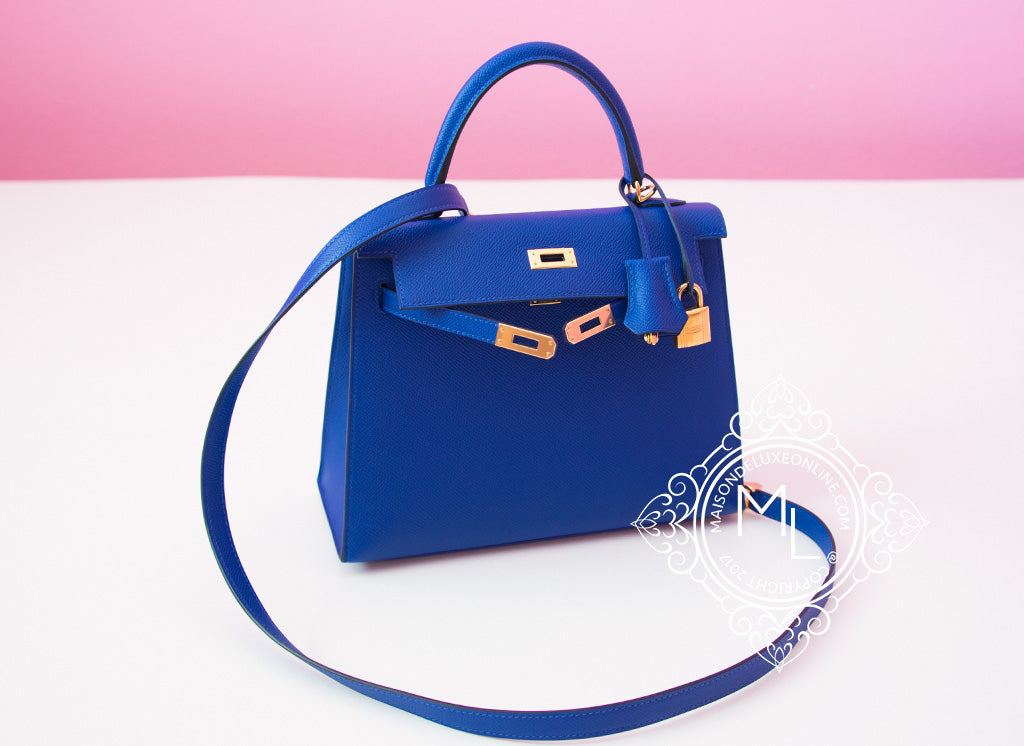 Hermes Mini Kelly I Bag 7T Blue Electric Ostrich GHW