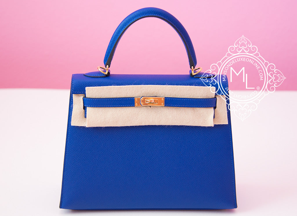 Hermes Bleu Electrique Electric GHW Epsom Sellier Kelly 25 Handbag Bag –  MAISON de LUXE