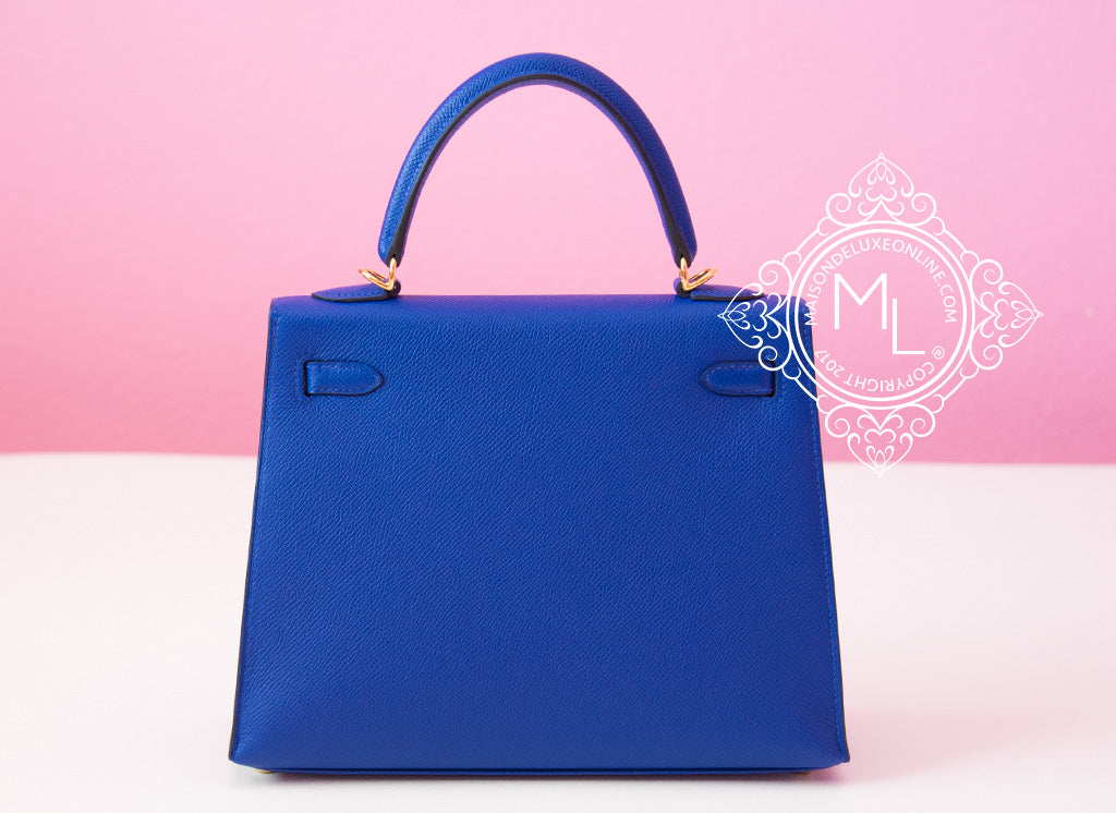 Hermes Bleu Electrique Electric GHW Epsom Sellier Kelly 25 Handbag Bag –  MAISON de LUXE