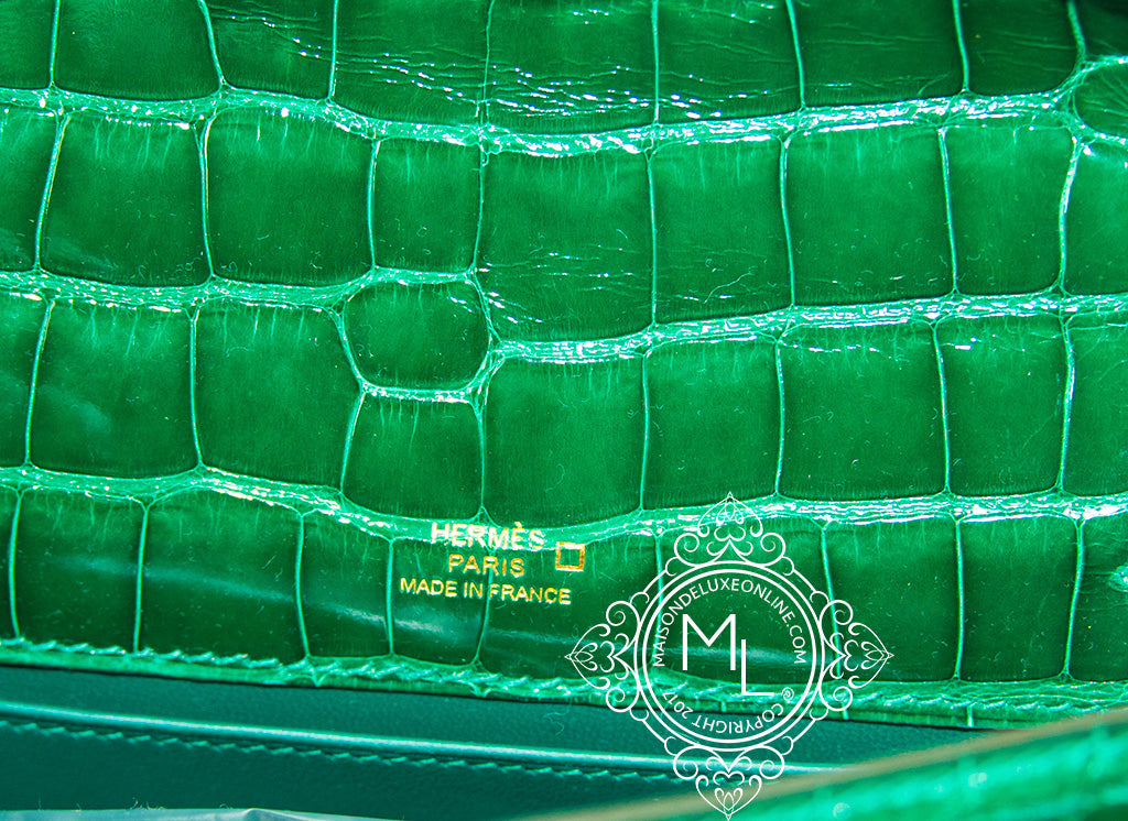 Stock Hermes 6O Vert Cypress Alligator Crocodile Minikelly Pochette22CM  Gold Hardware - HEMA Leather Factory