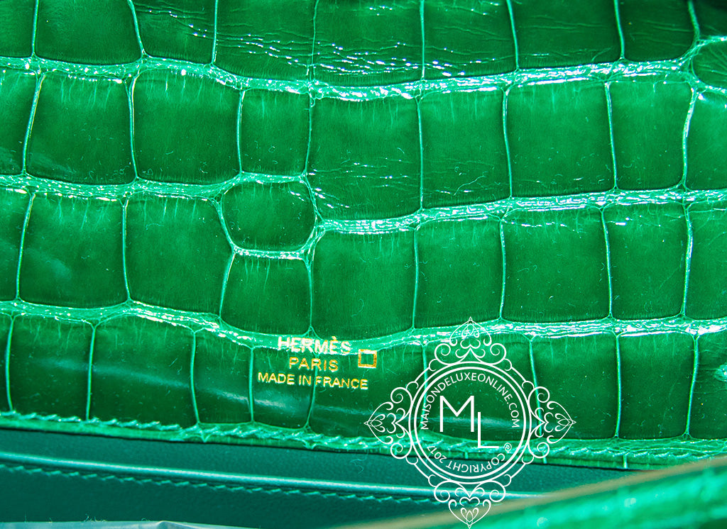 Hermes Kelly Pochette Vert Emerald Alligator Gold Hardware