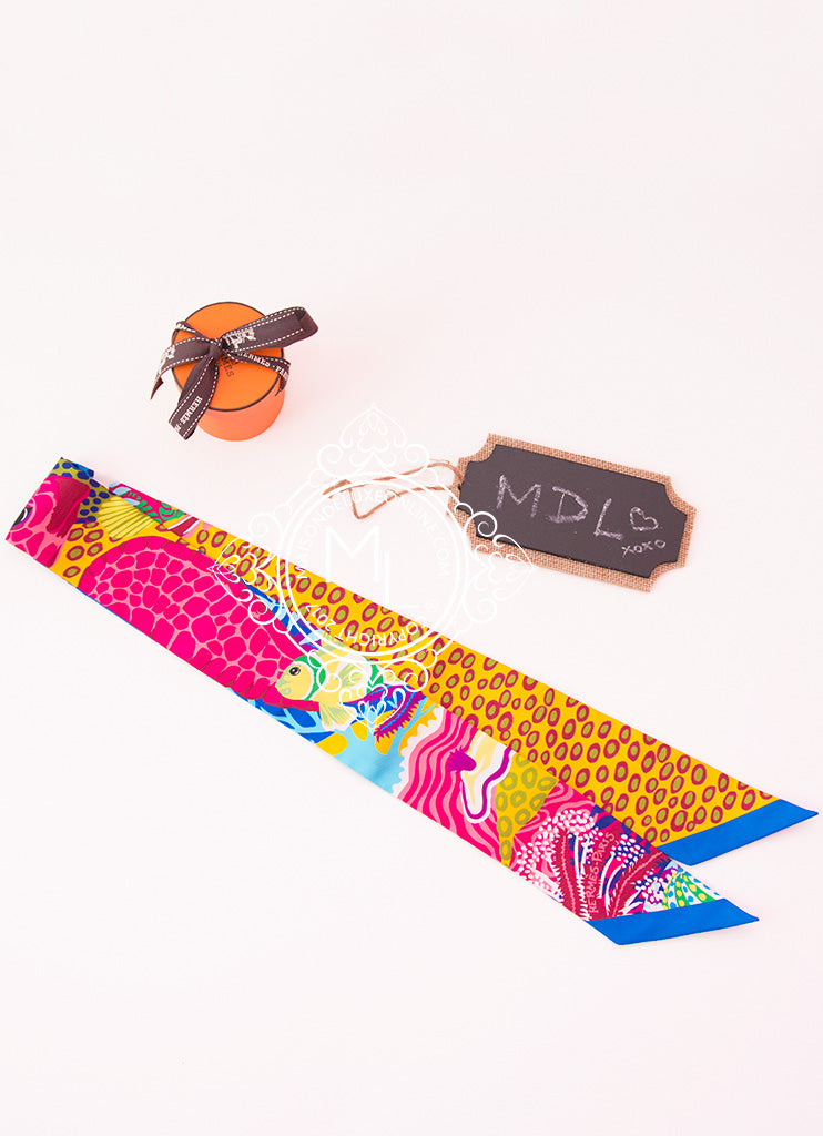 Hermes Pink Yellow Under the Waves Twilly