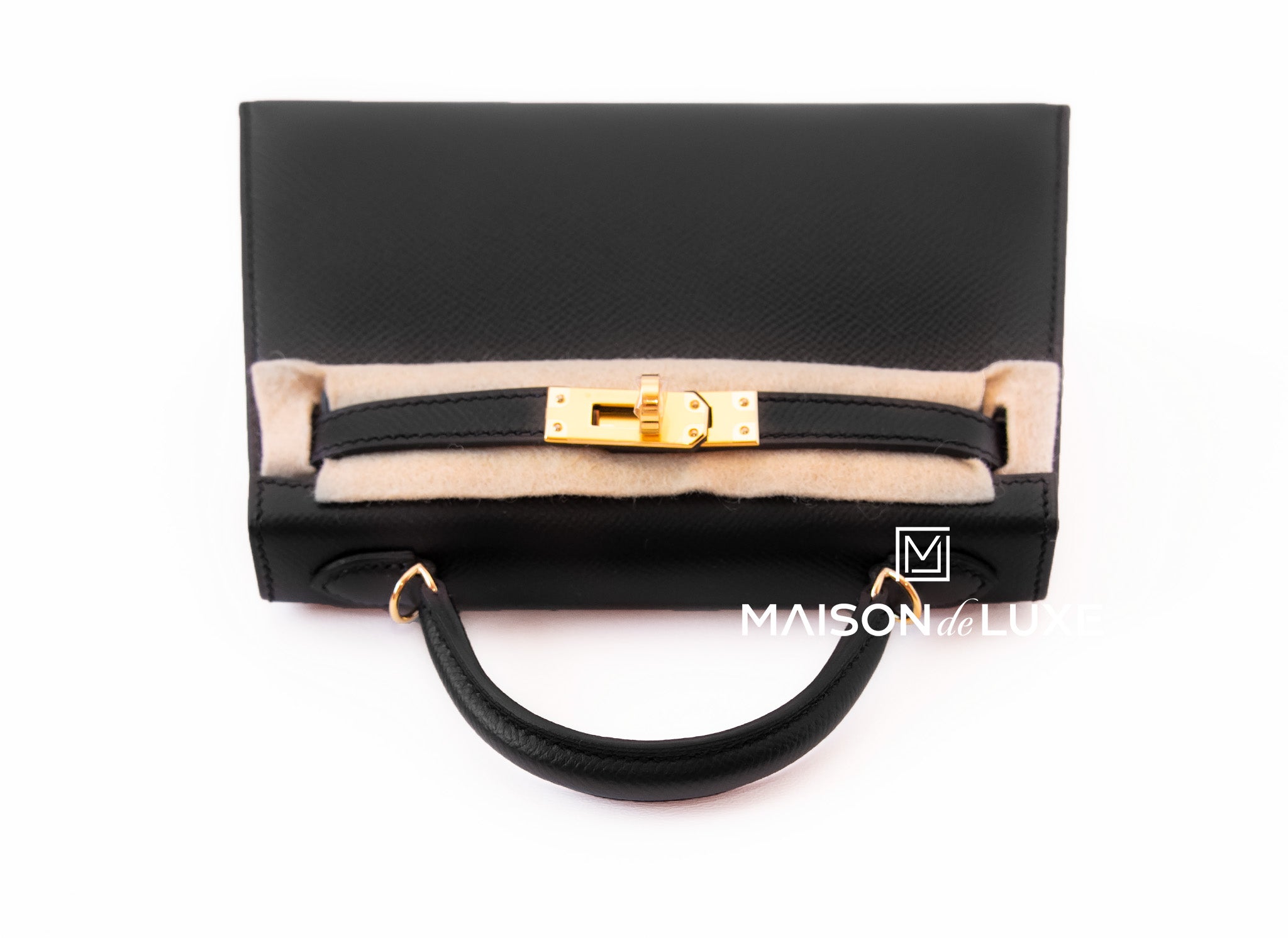 Hermes Noir Black GHW Epsom Mini Kelly Pochette - MAISON de LUXE