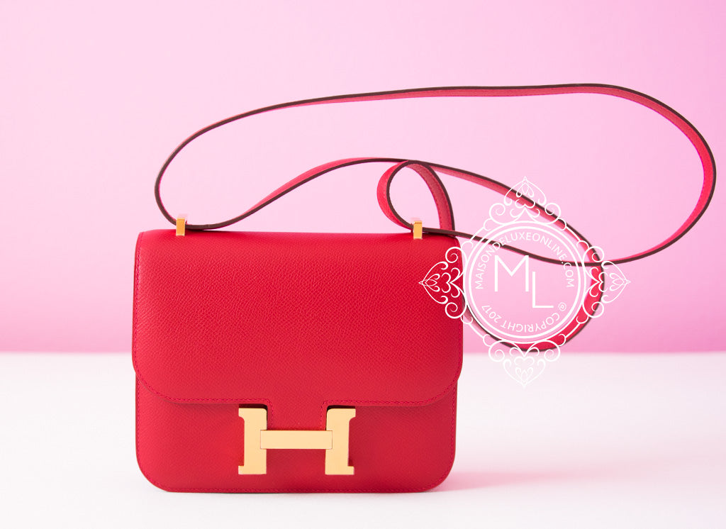 Hermes Red Epsom Leather Constance Mini 18 Shoulder Bag