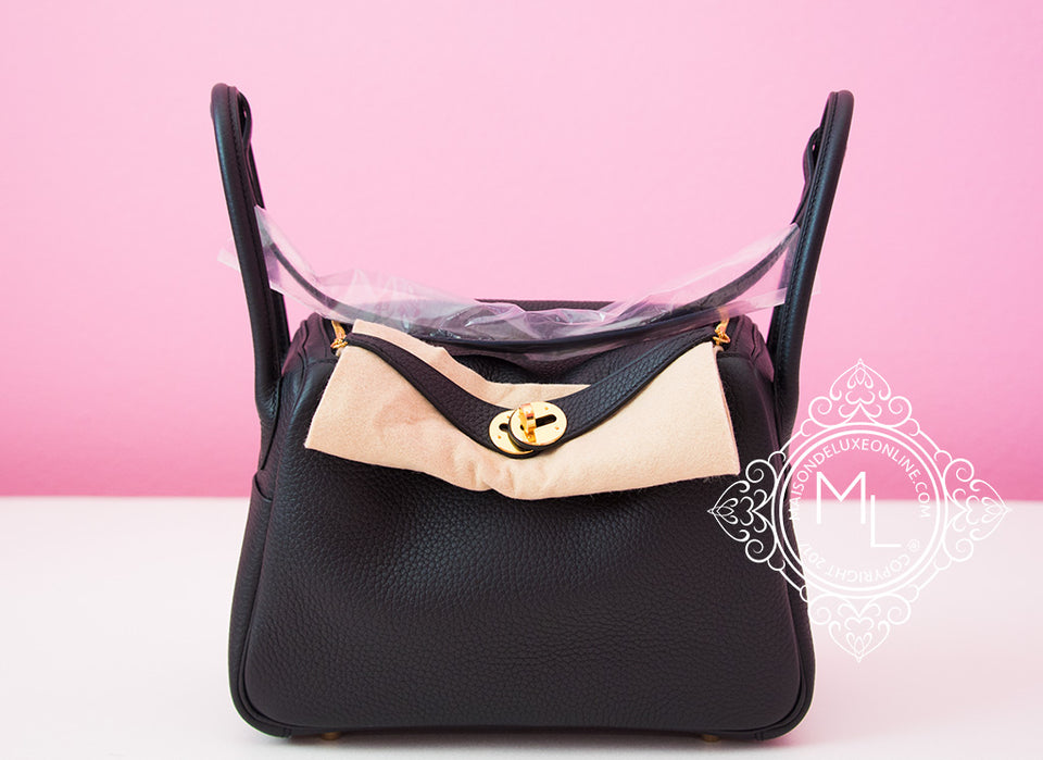 Hermes Black Clemence Lindy 26 Gold Hardware Handbag