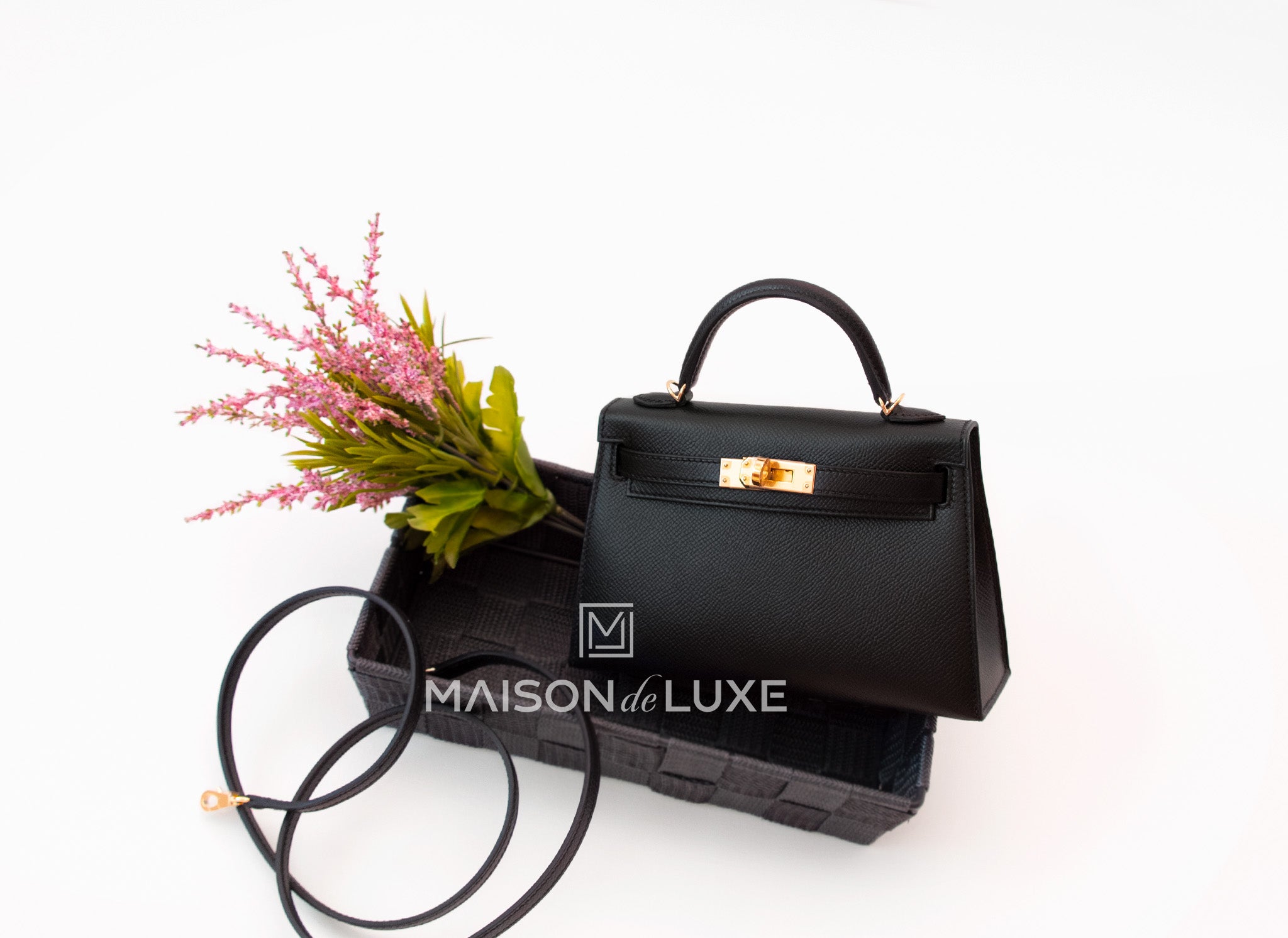 Hermes Noir Black Epsom Mini Kelly II 20 cm Bag Pochette Clutch