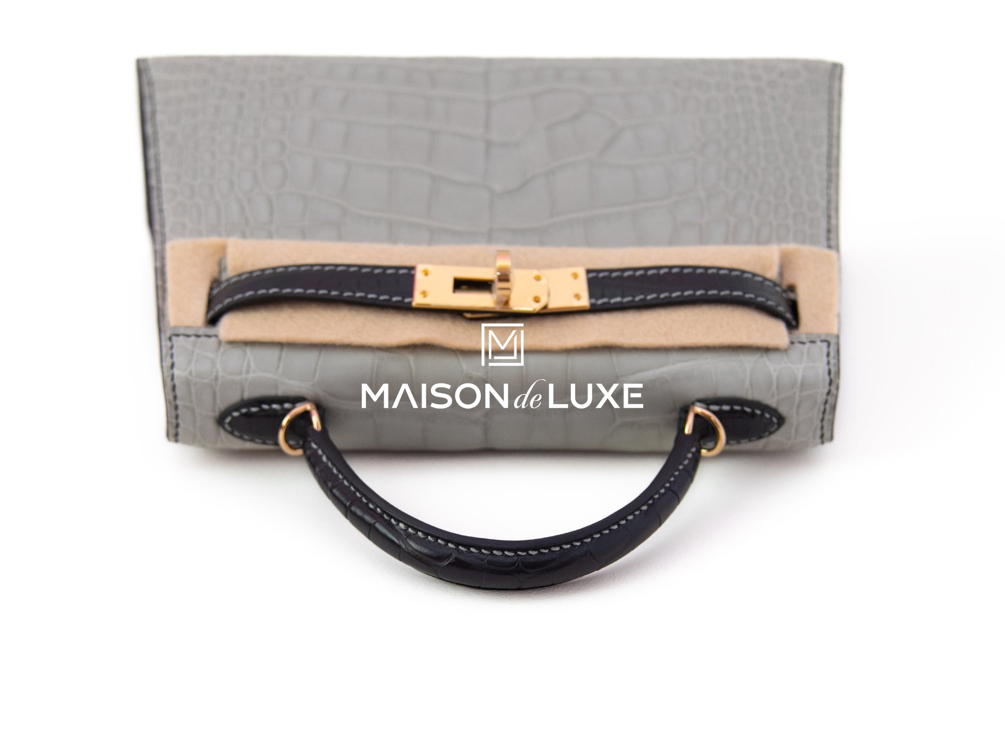 Hermes Mini Kelly II 20 Gris Perle & Noir Matte Alligator Crocodile  Permabrass – MAISON de LUXE